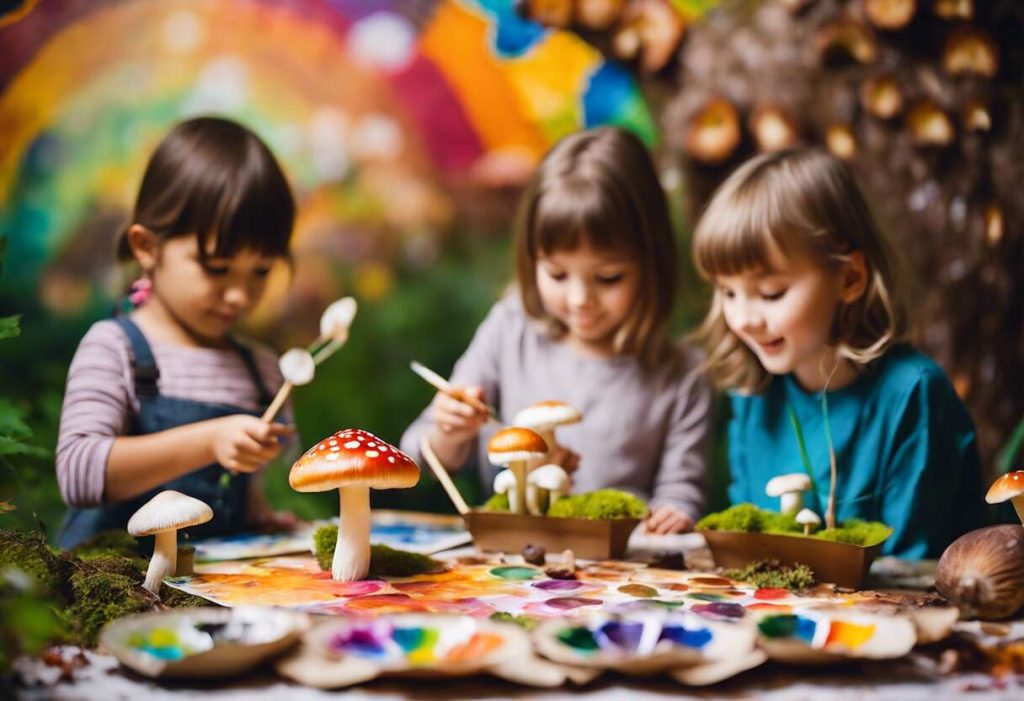 Comment réaliser une activité champignon en peinture et collage pour les enfants ?