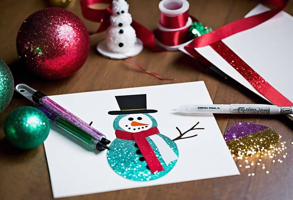 Comment créer une carte de vœux de Noël originale avec un bonhomme de neige et des paillettes ?