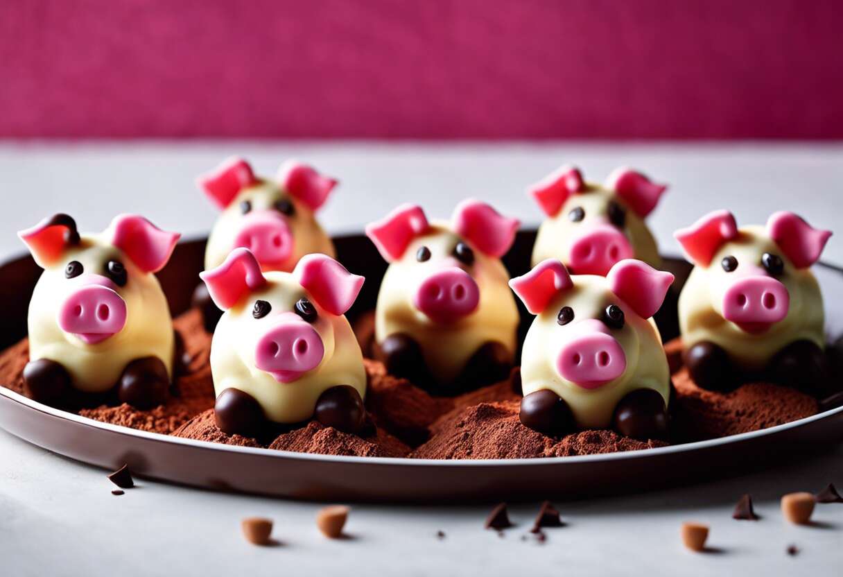 Comment préparer les 7 petits cochons en chocolat et pâte d’amande ?