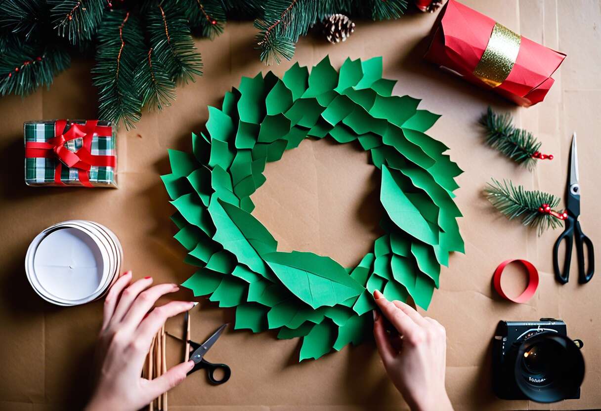Comment fabriquer une couronne de Noël originale avec du papier crépon ?